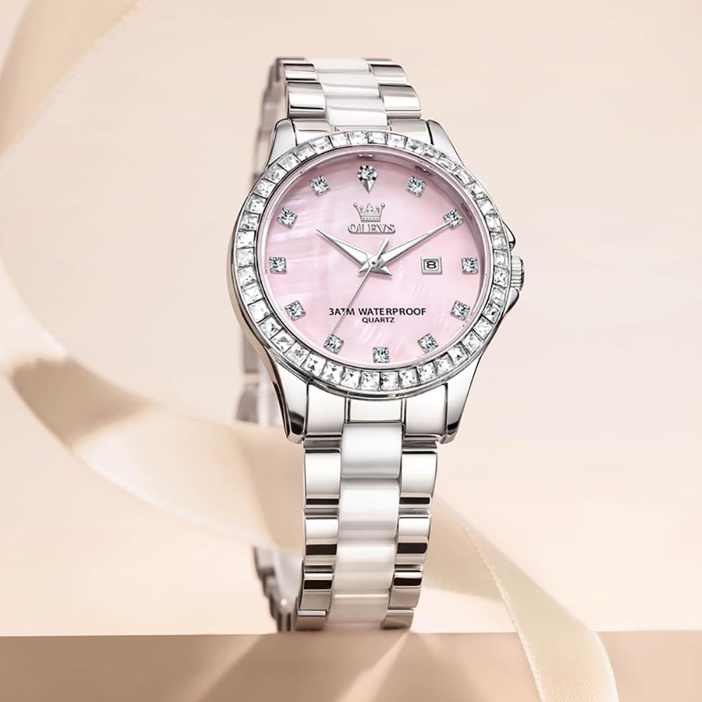 Thumbnail 1 de OLEVS Damen-Diamantuhr: Roségold, Keramikglas, Diamant-Lünette – elegante Quartz-Damenuhr