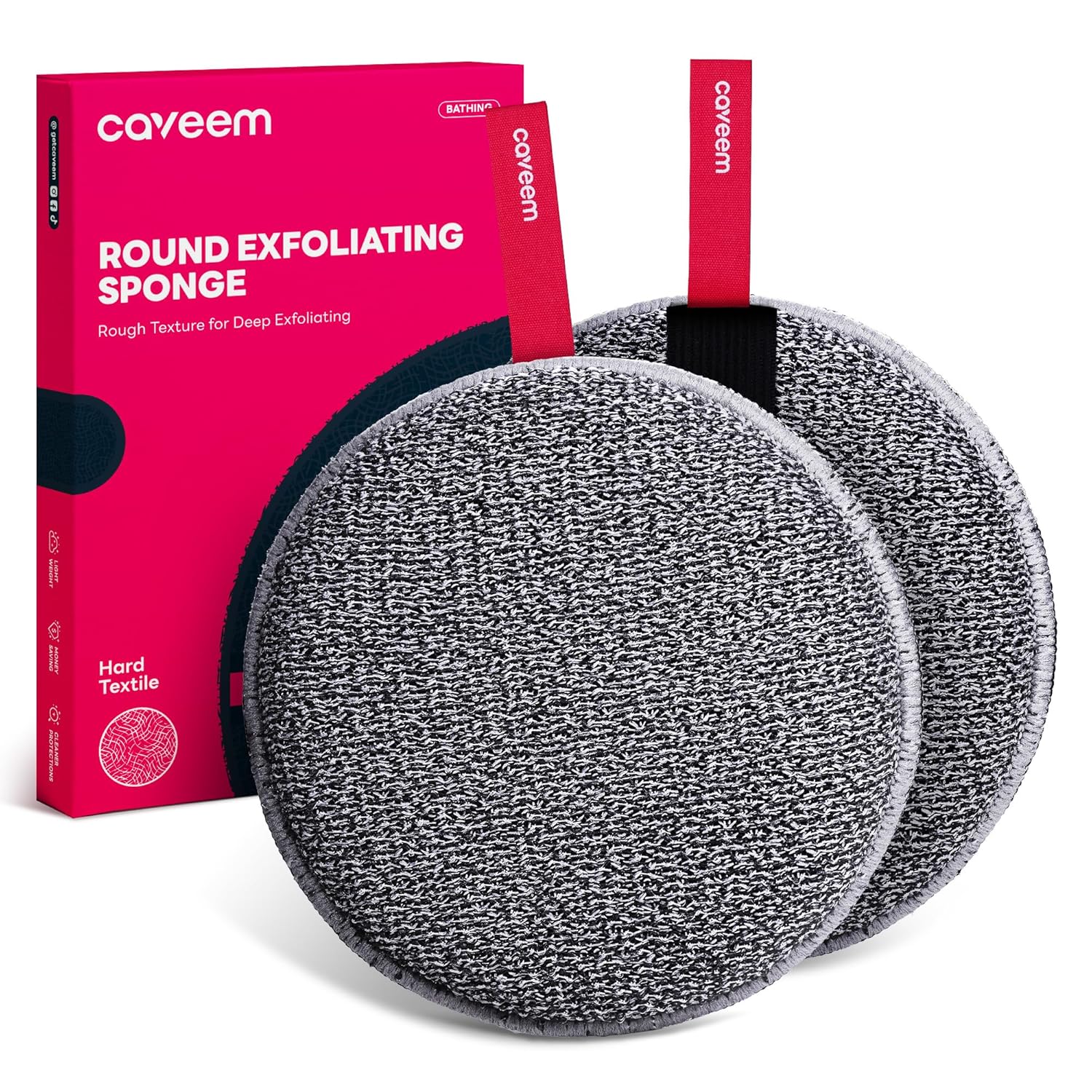 Caveem Peeling-Körperschrubber: extra rauer Dusch-Peeling-Schwamm (2 Stück)