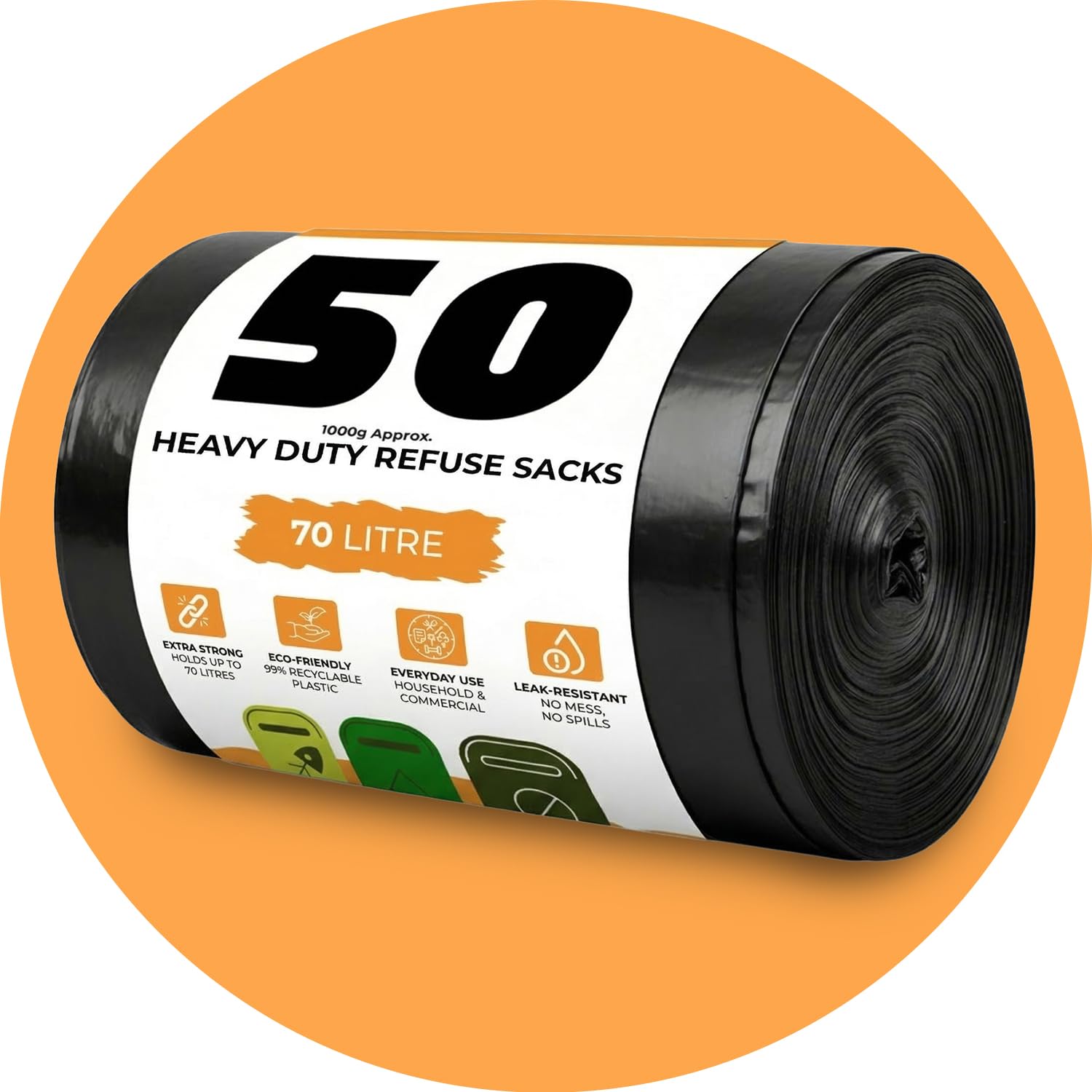 Roe Tenpo 70L bin bags, 50 pack