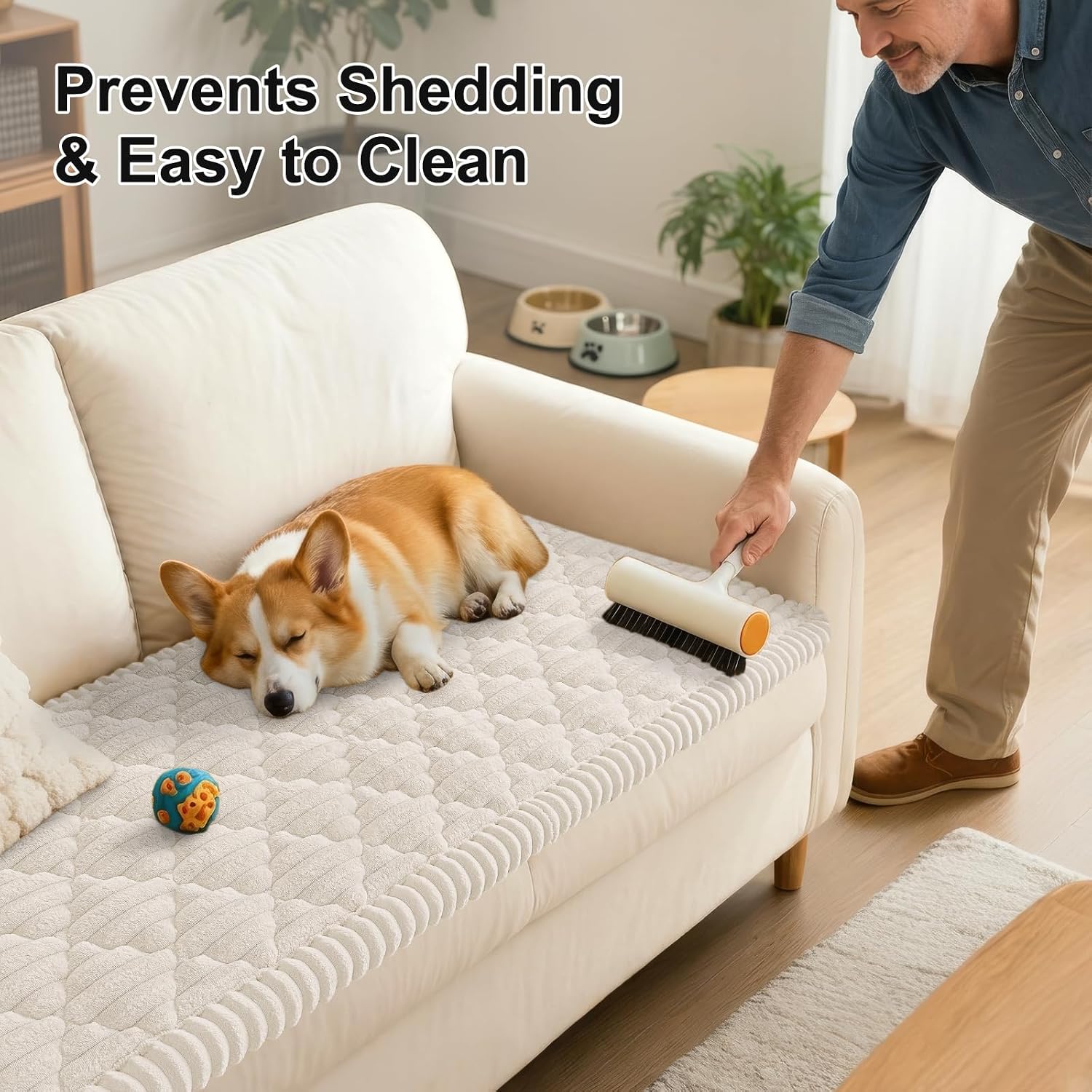 Detalle 2 de Smiry Pet Couch Covers for Dogs – Washable, Non-Slip Fuzzy Sofa Cover (White, 27.6" x 59")