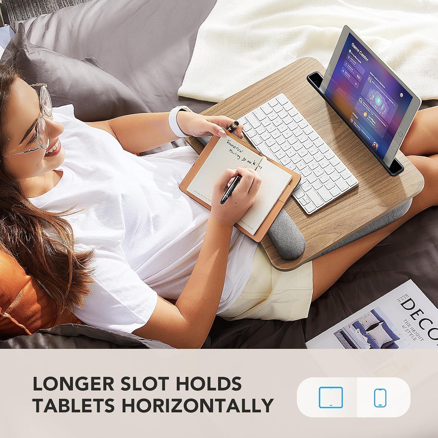 Detalle de HUANUO HNLD12 Laptop Lap Desk with Cushion, 15.6-Inch Fit, Woodgrain