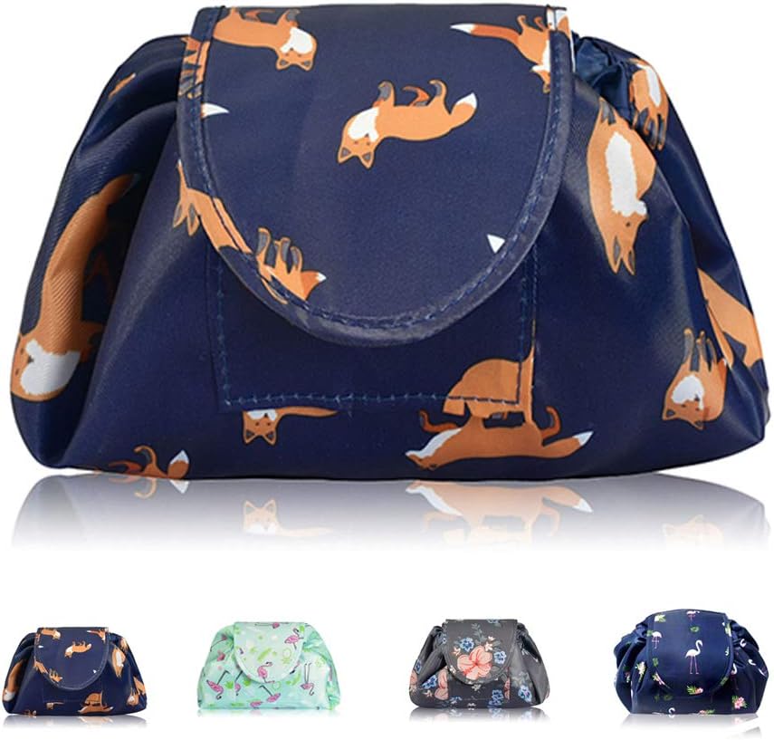 Detalle de Lazy Drawstring Makeup Bags Large Capacity Waterproof Travel Cosmetic Bag Pouch (Gold Fox)