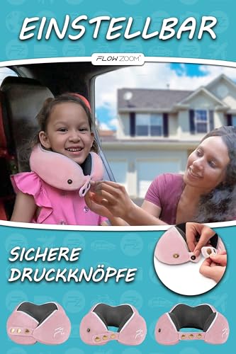 Detalle de FLOWZOOM Nackenkissen für Kinder ab 3 Jahre – Memory Foam, waschbarer Bezug, rosa, Größe S