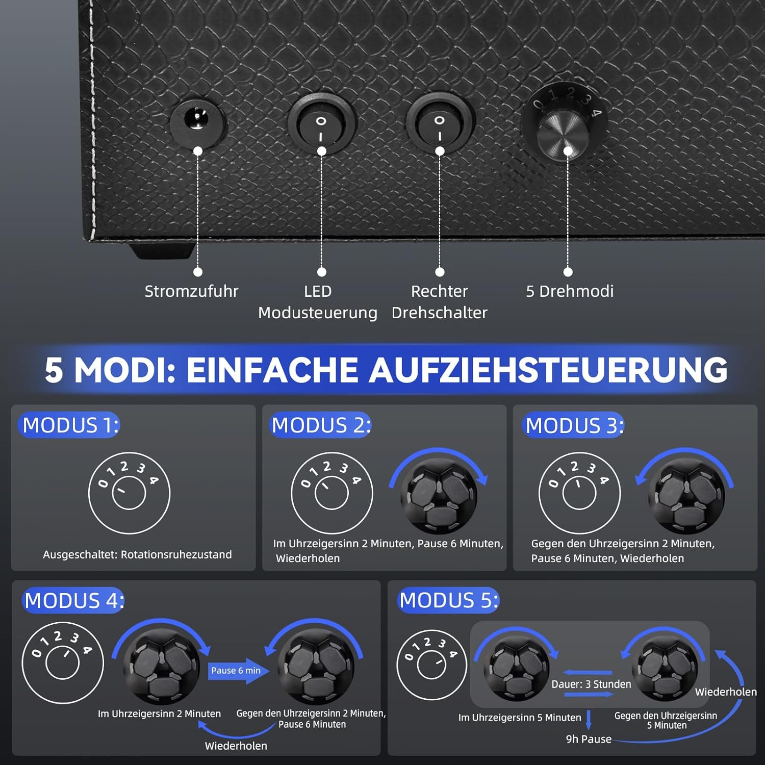 Thumbnail 5 de hightall Automatik-Uhrenbeweger für 6+6 Uhren – ultraleiser Motor, Anti-Kratz Memory Foam & stabile Basis