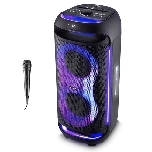 Detalle de MEDION PE-2 Plus Partybox Akku mit Mikrofon – Große Musikbox mit Karaoke-Funktion
