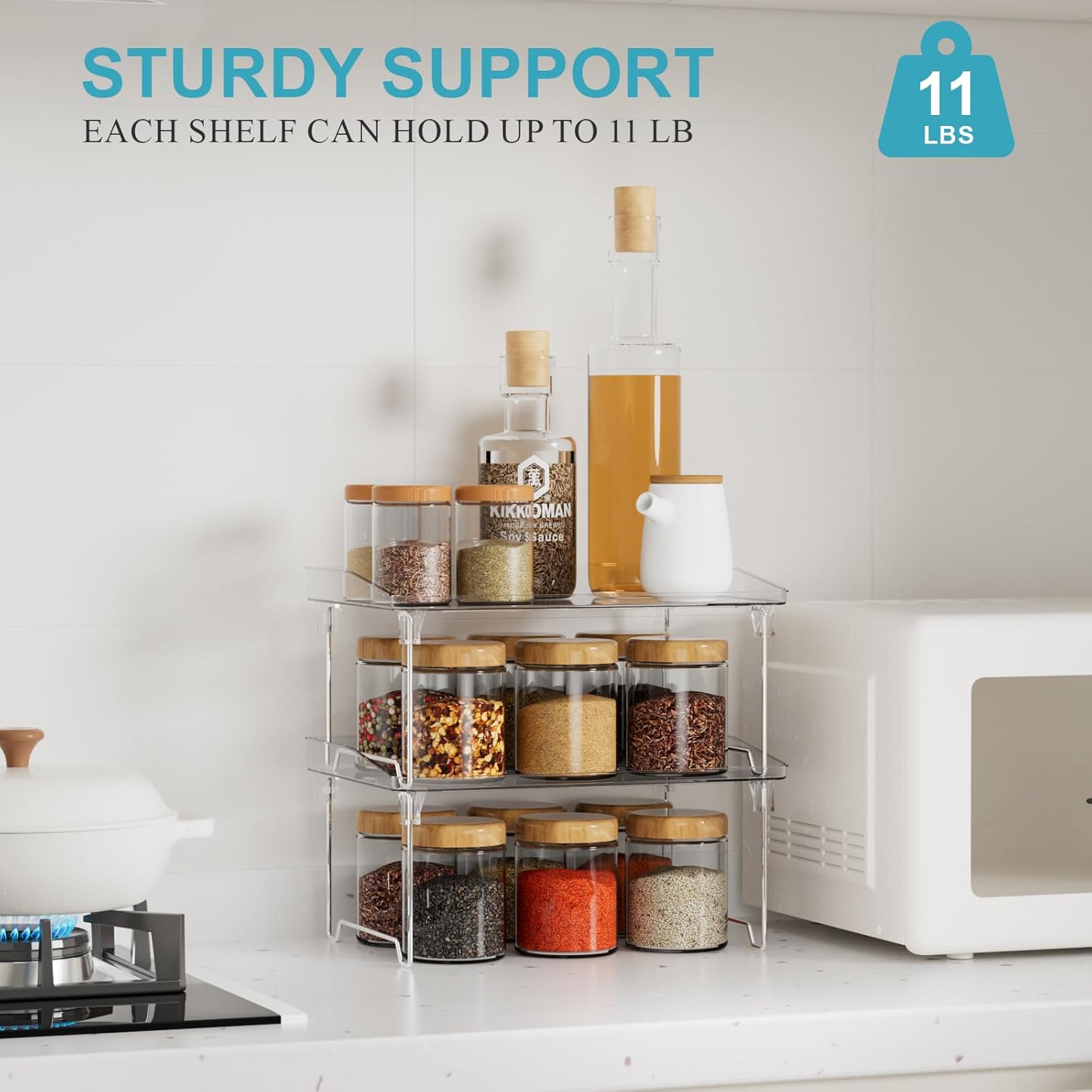 Thumbnail 4 de STARLATTA 2 Pcs Cabinet Organizer Shelf: Stackable, Clear PET & Stainless Steel Shelves for Kitchen, Bathroom, and More