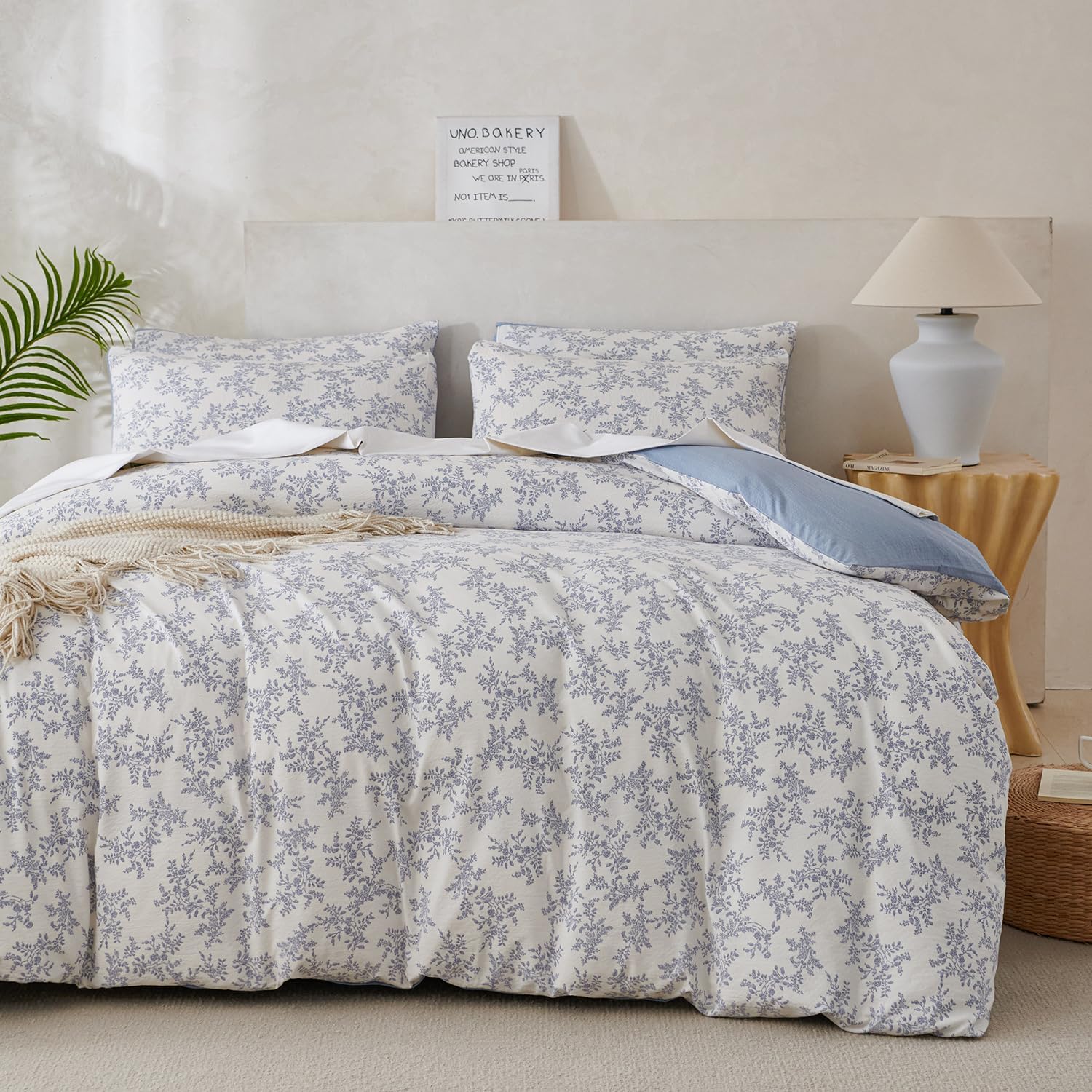 Detalle de TISPLR King Comforter Set Floral Soft 3 Pieces in Blue Garden Print