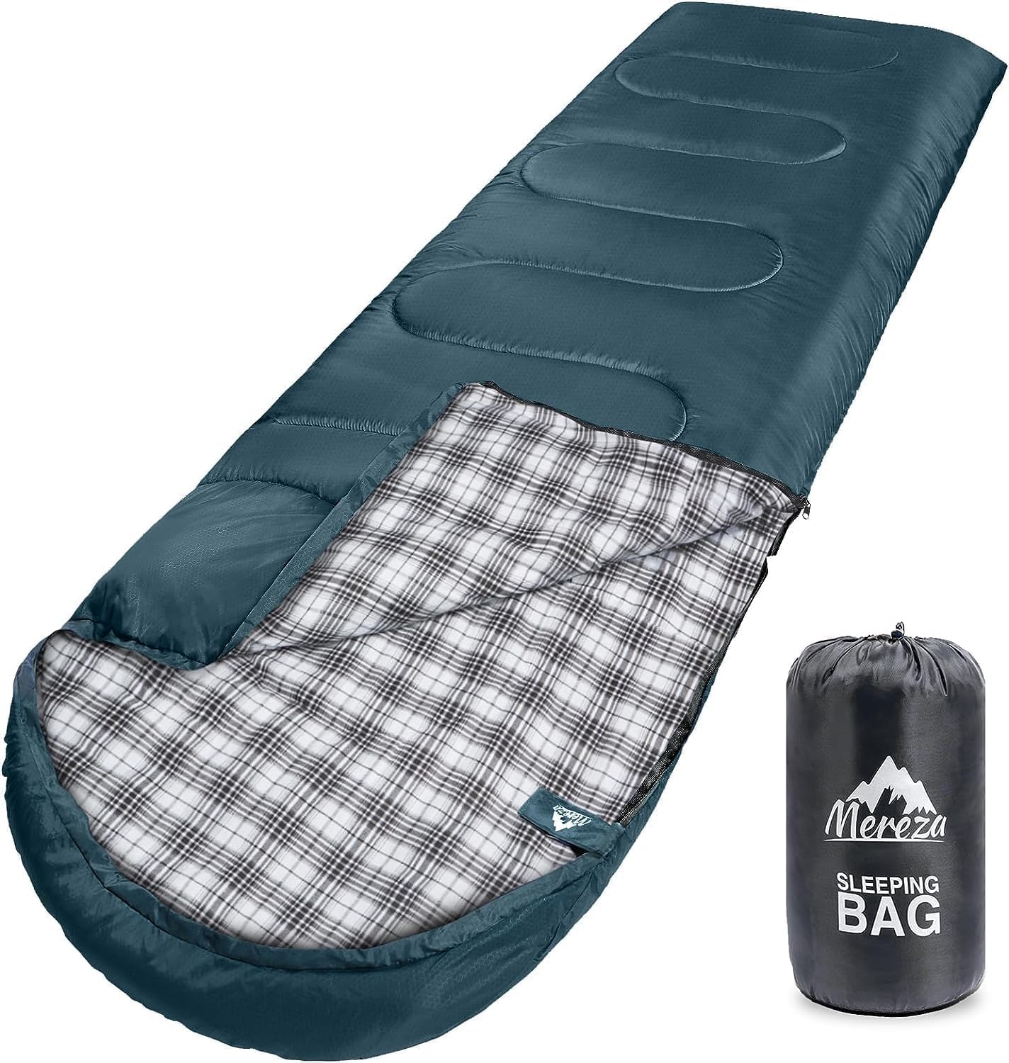 Detalle de MEREZA Sleeping Bags XL for Men & Women: Large Wide, 3-4 Season Camping Bag with Compression Sack