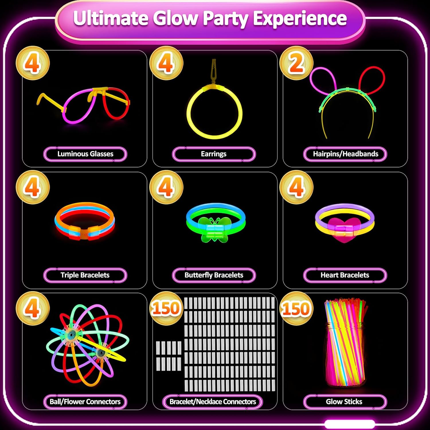 Thumbnail 2 de 326 Stück Knicklichter Party Set 150 Stäbe 🎉