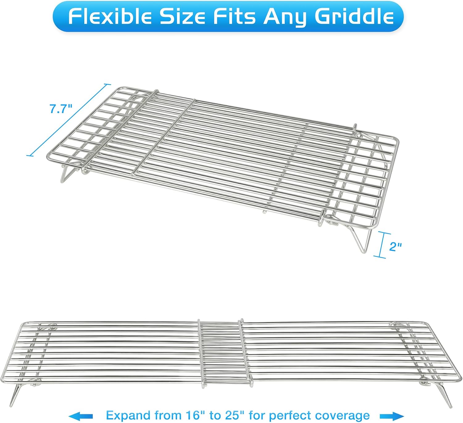 Detalle 2 de CANDANA Adjustable Griddle Warming Rack, Stainless Steel, Foldable, 2-Pack