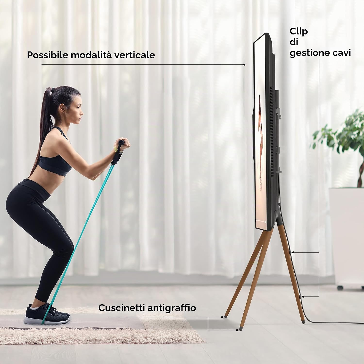 Thumbnail 5 de ONKRON TS1220-B Supporto TV da Pavimento 32–65" Pollici, Cavalletto in Legno con Rotazione 360°, 3pp Treppiede, Fino a 35 kg