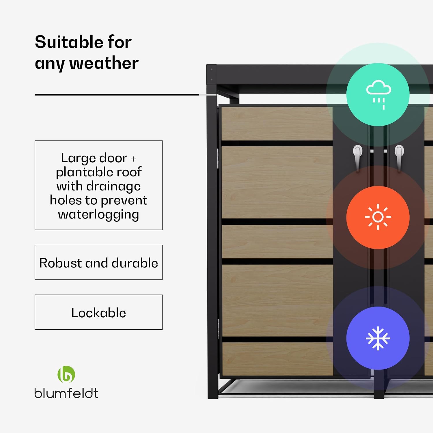 Thumbnail 1 de blumfeldt KG29-3door-mb-pl Bin Storage for 3 Wheelie Bins, Galvanised Steel