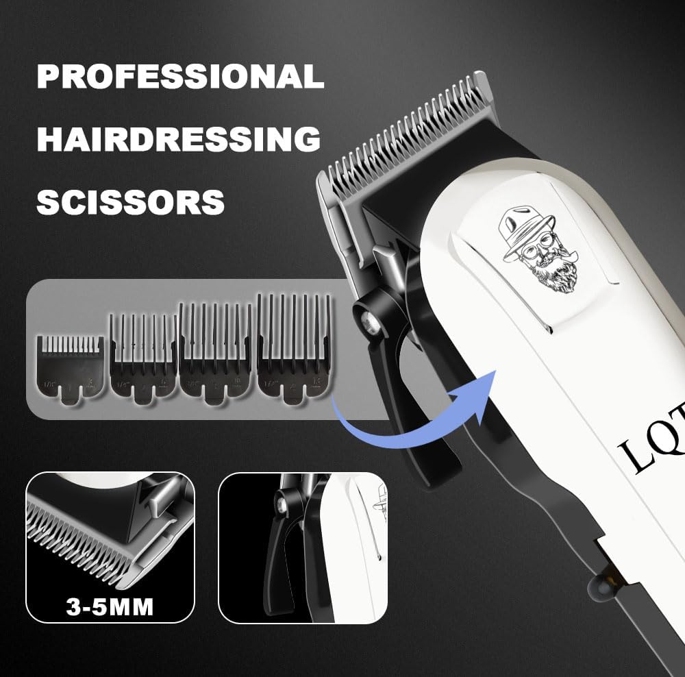 Detalle de LQT Hair Clippers and Trimmer Set, White, Stainless Steel Blades, LED Display