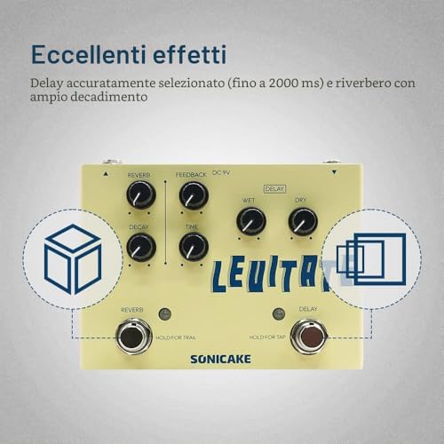 Detalle de SONICAKE Delay e riverbero 2 in 1 Levitate: pedale digitale per chitarra, delay fino a 2000 ms e reverb plate