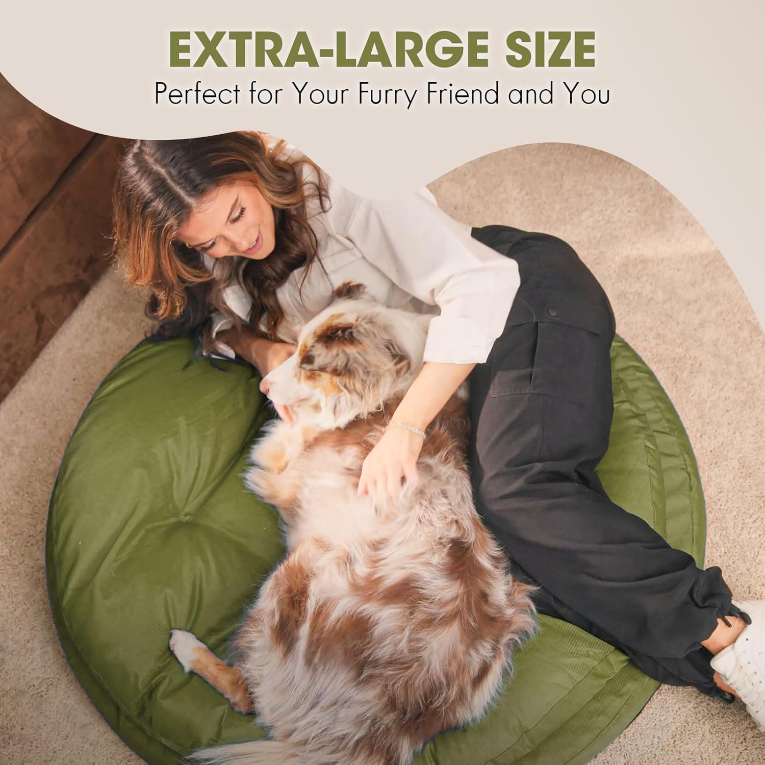 Detalle de ClevaHome Cuccia Ortopedica per Cani — Letto Rotondo a Doppio Strato, Tessuto Idrorepellente, Fondo Antiscivolo e Copertura Lavabile (Verde Oliva, L)