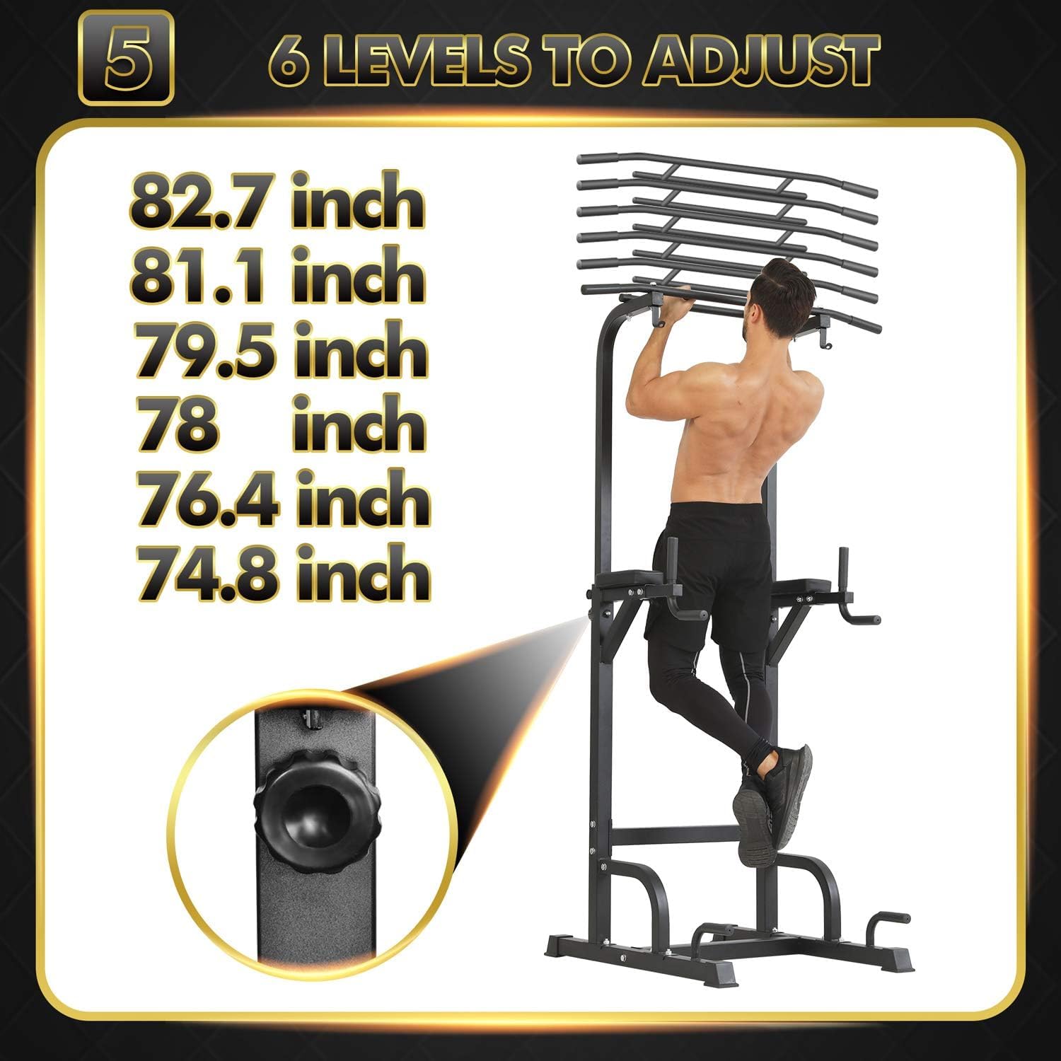 Detalle 2 de BangTong&Li Power Tower Pull-Up and Dip Station, Alloy Steel, 6 Heights
