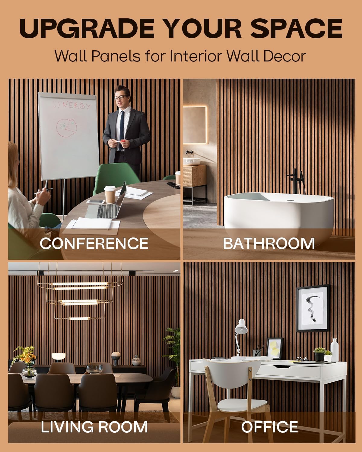 Detalle 2 de Acoustic Wood Slat Wall Panels, Walnut