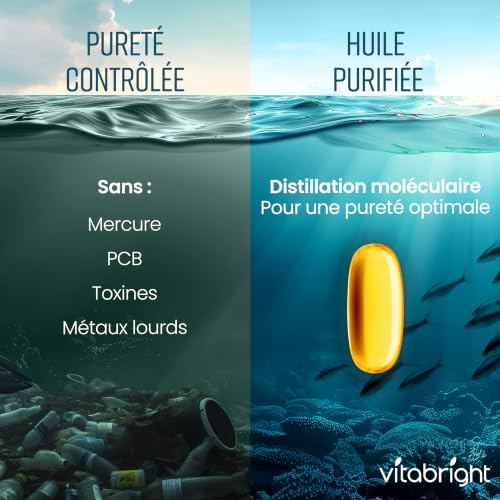 Thumbnail 8 de VitaBright Oméga 3 Gélules 1000–3000 mg: 990 mg EPA / 660 mg DHA, 300 gélules, huile de poisson purifiée et certifiée Friend of the Sea