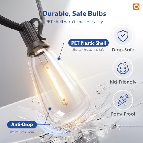 Detalle 2 de addlon 100FT Outdoor String Lights ST38 LED with Remote – Weatherproof, Dimmable, and Ready for Outdoor Gatherings
