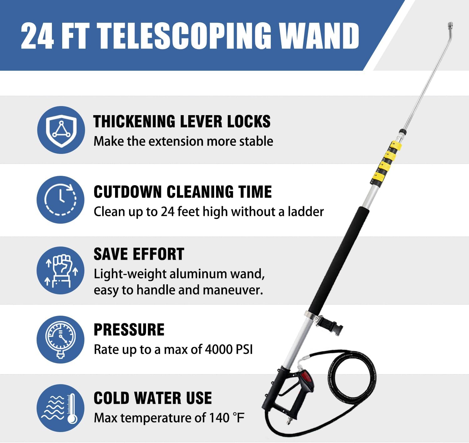 Thumbnail 1 de janz TW-004 24 FT Pressure Washer Telescoping Wand with 7 Nozzle Tips