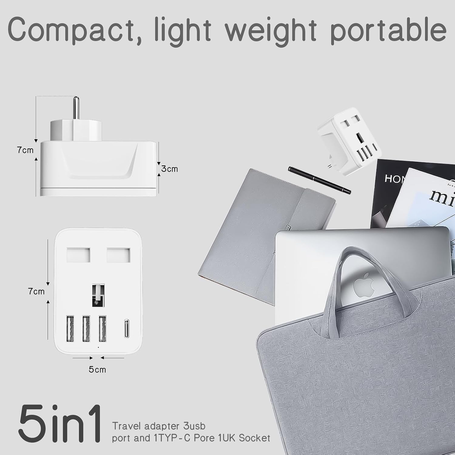 Detalle 2 de Herfair UK to European Travel Plug Adaptor (Schuko Type E/F) with 3x USB-A and 1x USB-C