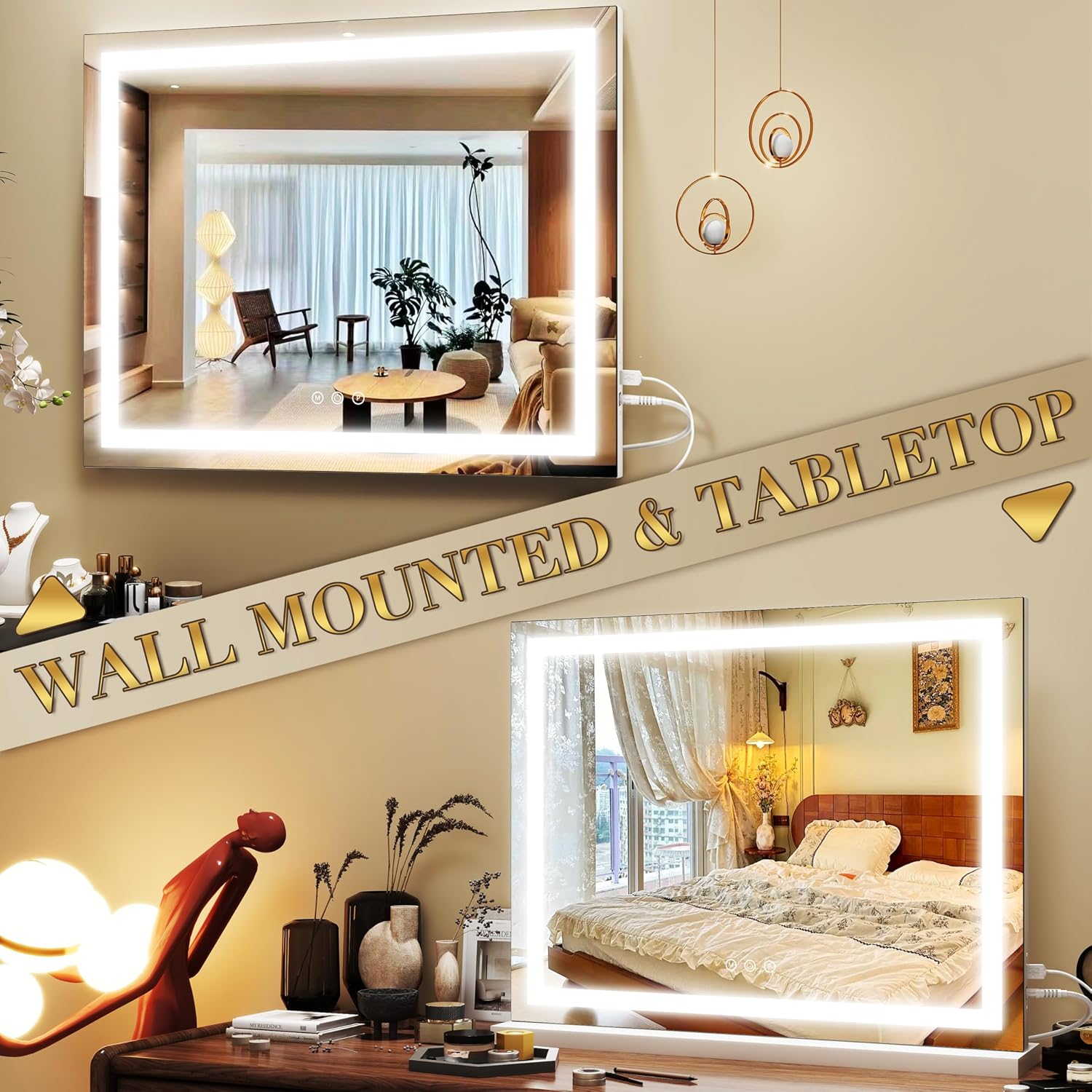 Thumbnail 5 de ROLOVE 23x18 Inch Lighted Vanity Mirror with 3-Color Dimmable LED & Touch Controls
