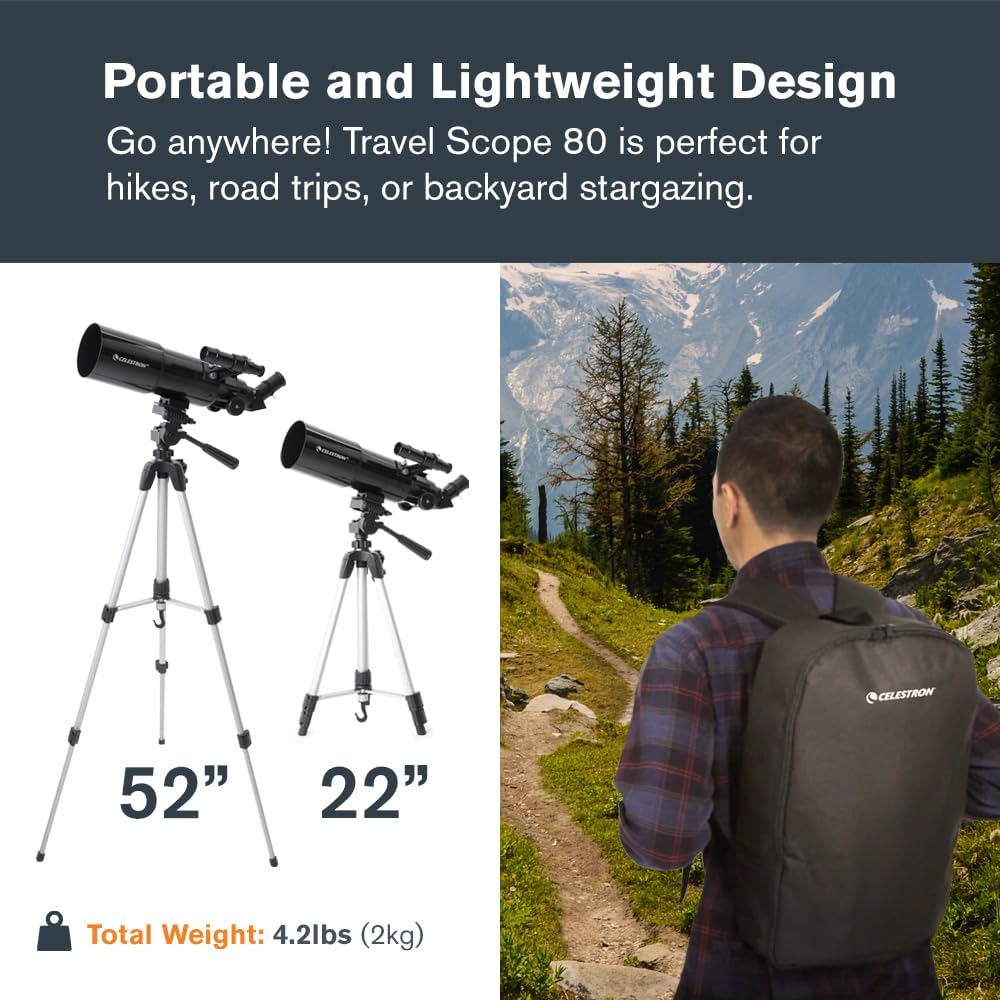 Detalle de Celestron 22030 Travel Scope: Portable 80mm Refractor Telescope