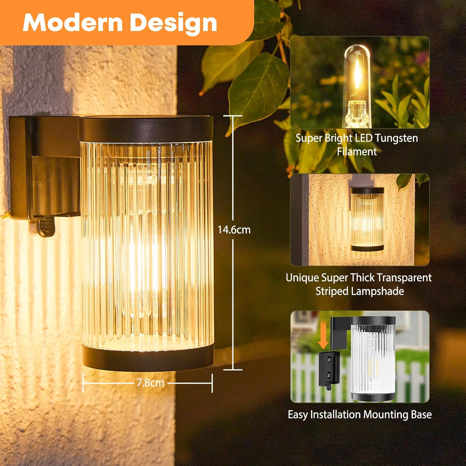 Thumbnail 1 de LETMY Solar Fence Lights Outdoor Garden (2 Pack) — Warm White LED Tungsten Filament, IP65 Waterproof