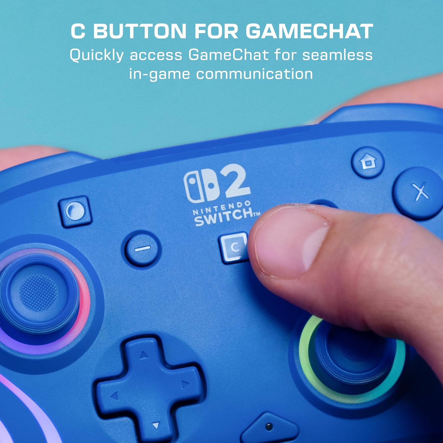 Detalle de Turtle Beach Afterglow Wave Blau – kabelloser RGB-Gaming-Controller für Nintendo Switch 2 (offiziell lizenziert)