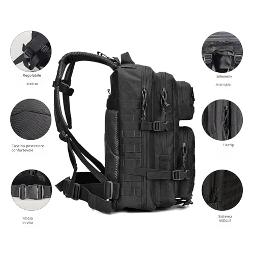 Thumbnail 1 de Oreunik Zaino Militare 45L — Zaino Tattico Impermeabile con Sistema Molle, Nero