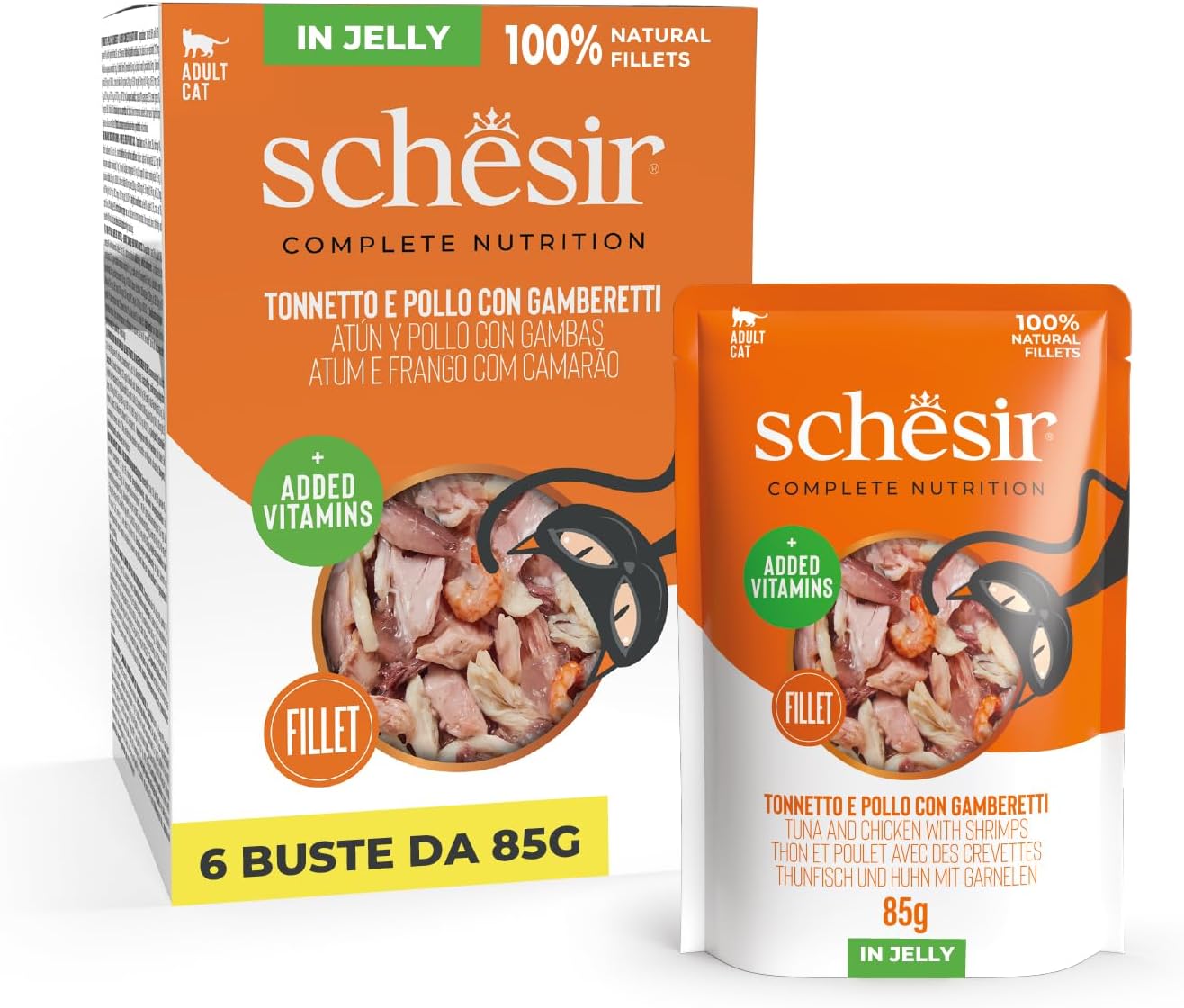 Detalle de Schesir Thon avec doré en gelée – Nourriture humide pour chats, 6 x 85 g