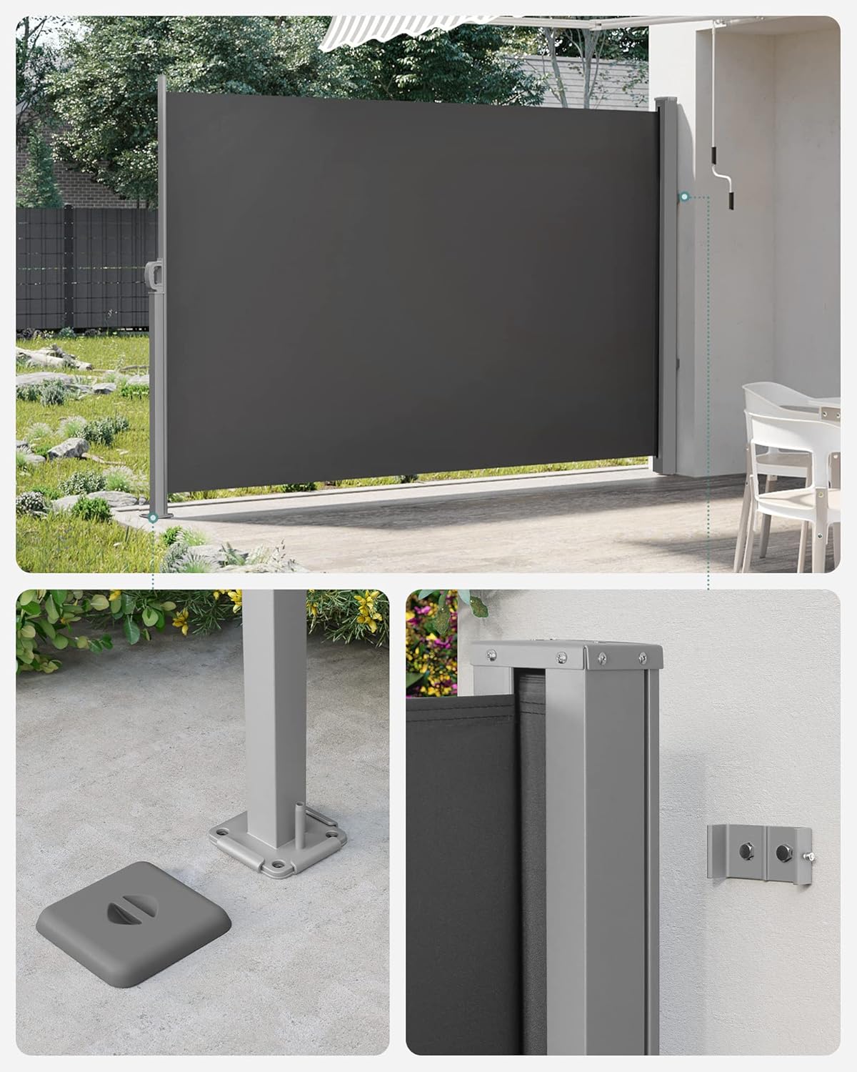 Thumbnail 3 de Store latéral SONGMICS avec coffre acier extensible 200 x 400 cm, brise-vue et protection solaire occultante anthracite