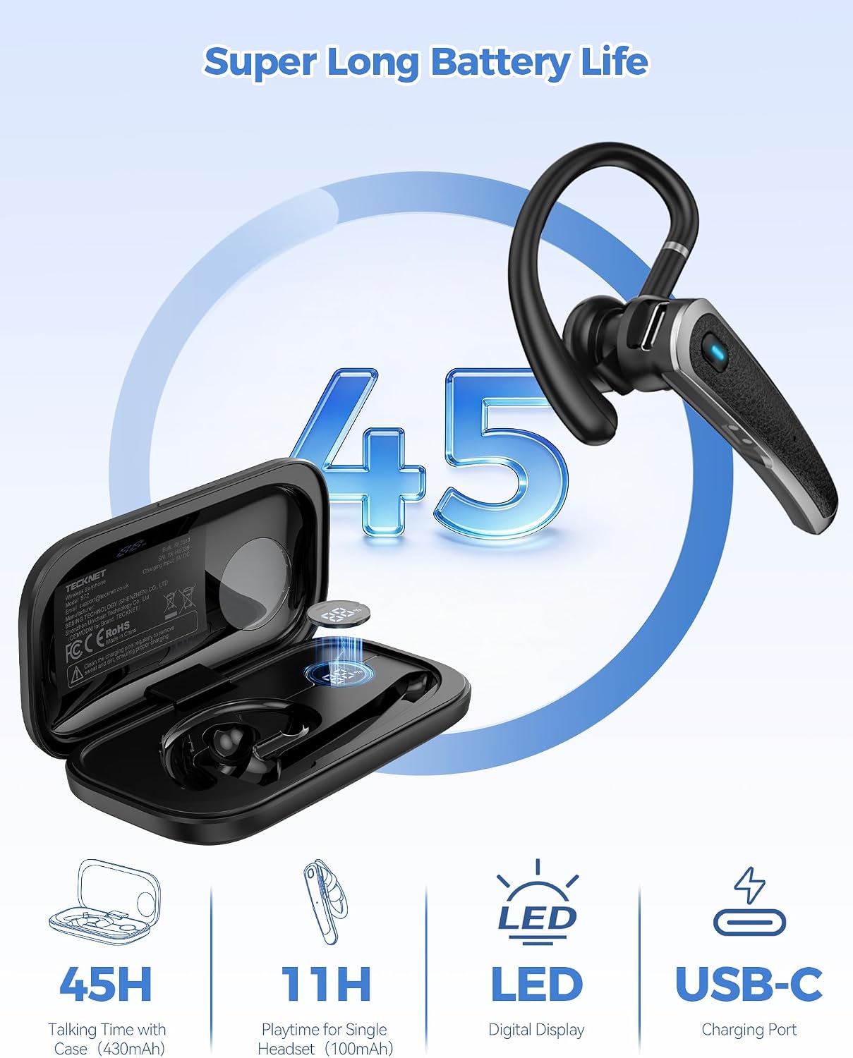 Thumbnail 3 de TECKNET Bluetooth Earpiece with Dual Mic ENC and Real-Time AI Translation