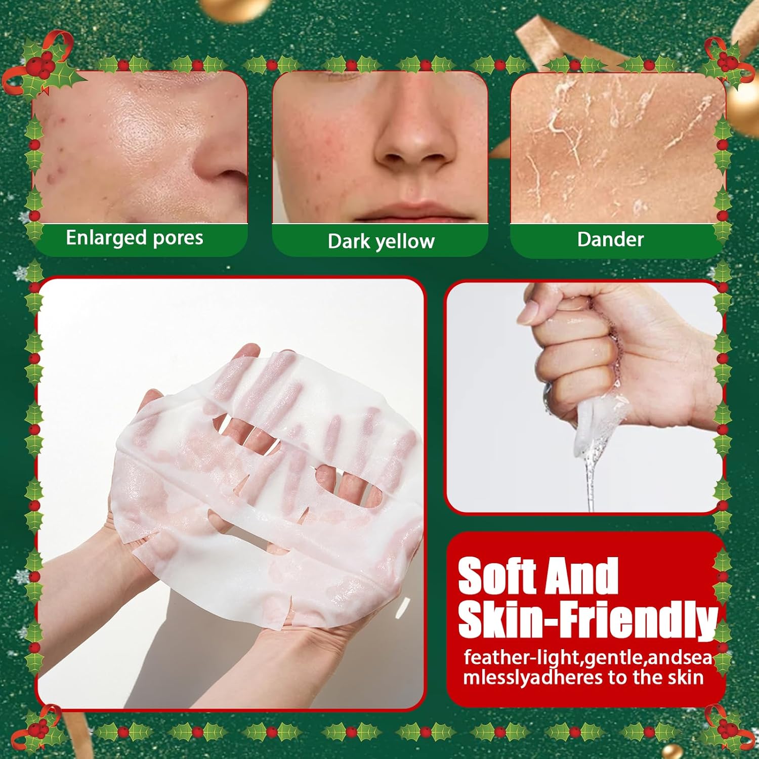 Detalle de Sikeydels – Coffret de 6 masques hydratants visage Noël (masques en tissu) pour soin express