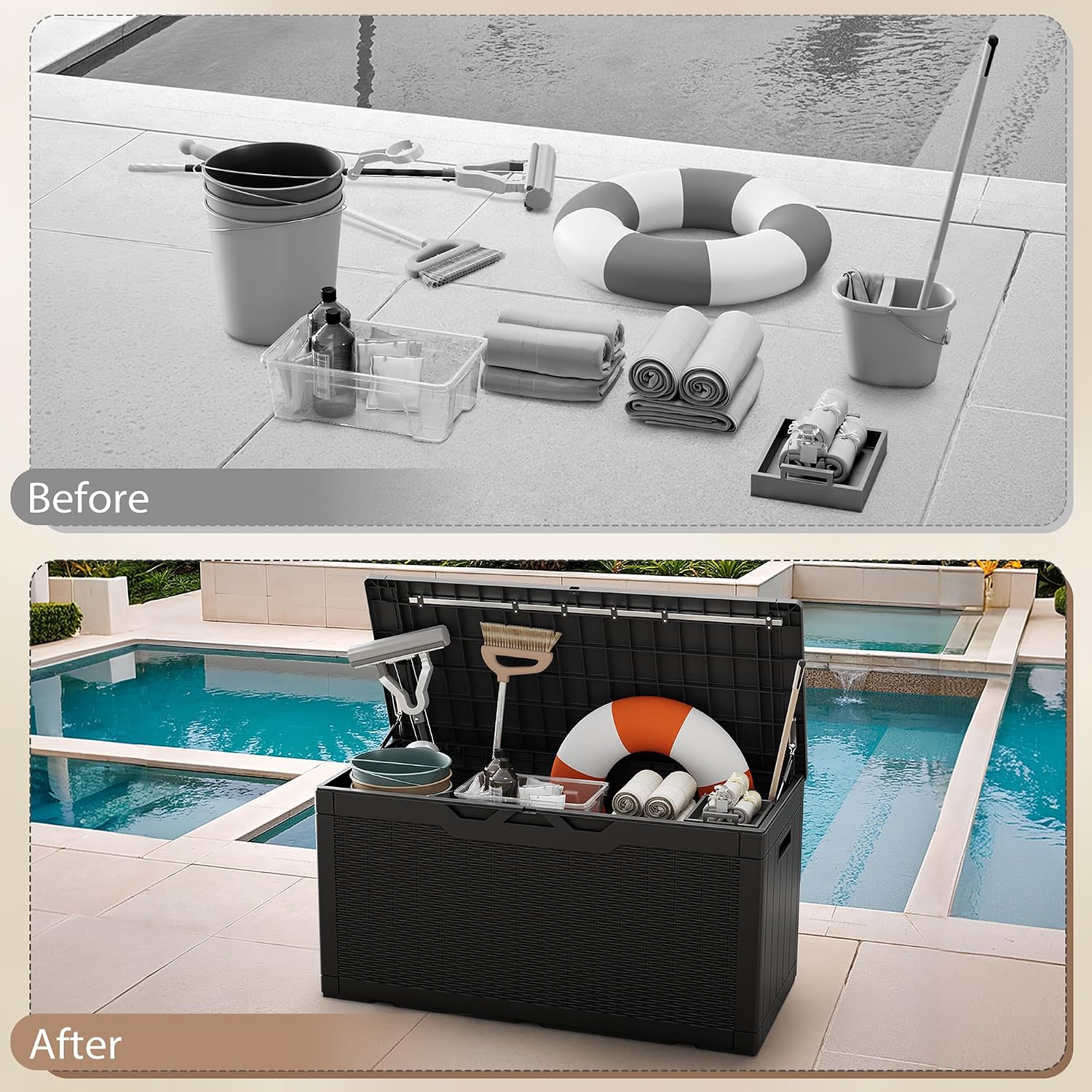 Thumbnail 6 de Devoko Model 1 100-Gallon Resin Deck Box with Cushion, Waterproof and Lockable