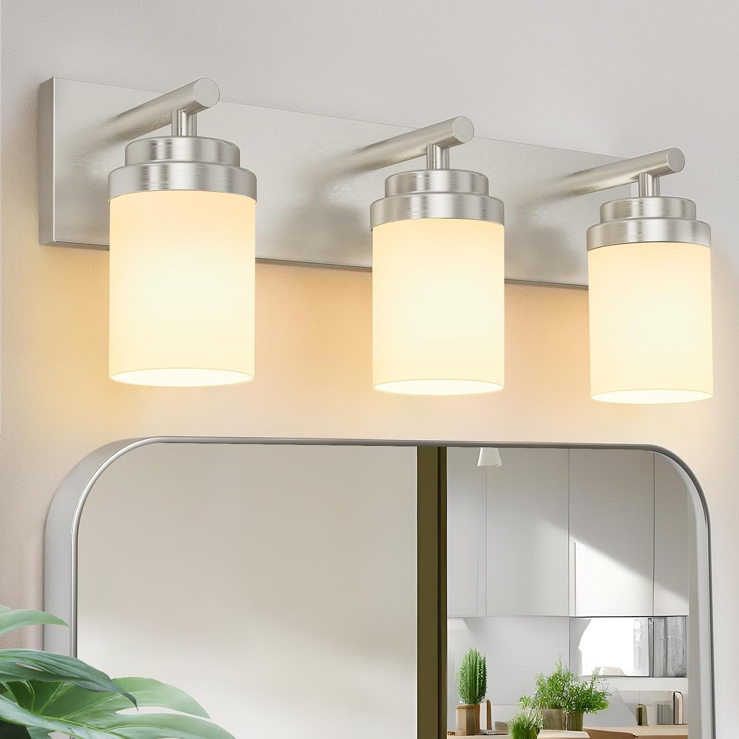Detalle de IZORRO HL101-3T-Ni-WT Bathroom Vanity Light, 3-Light Brushed Nickel