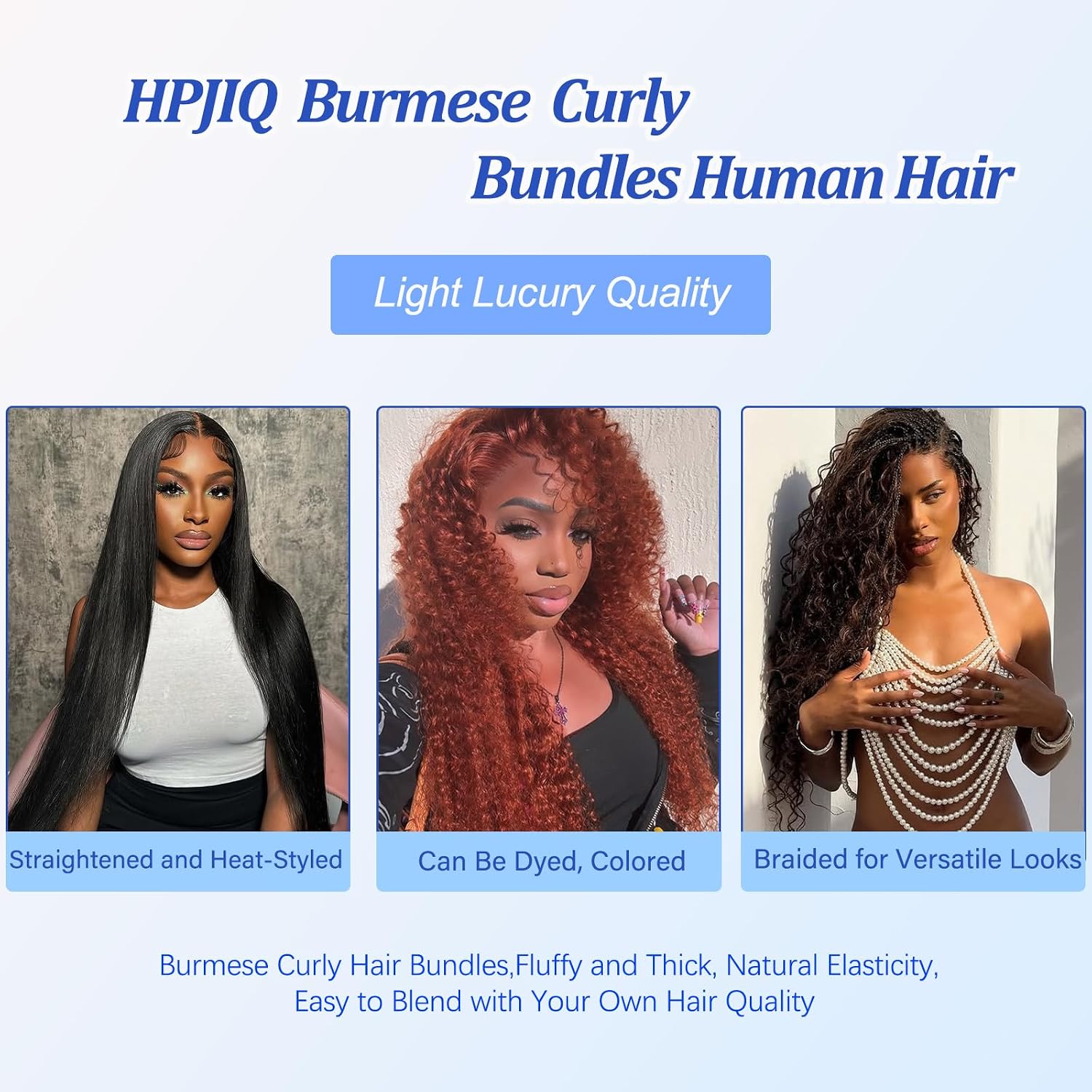 Detalle de Burmese Curly Human Hair Bundles (20/22/24) — 3C4A Water Wave, 100% Unprocessed Virgin Remy Hair