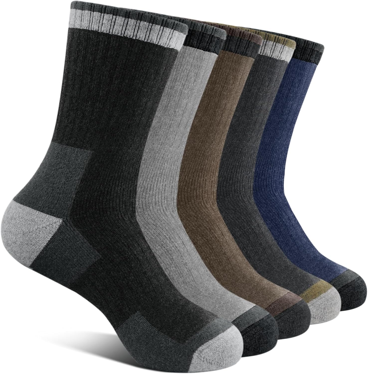 Detalle de YUVFEHY Merino Wool Socks for Men, 5 Pairs, Extra-Thick Crew Winter Socks