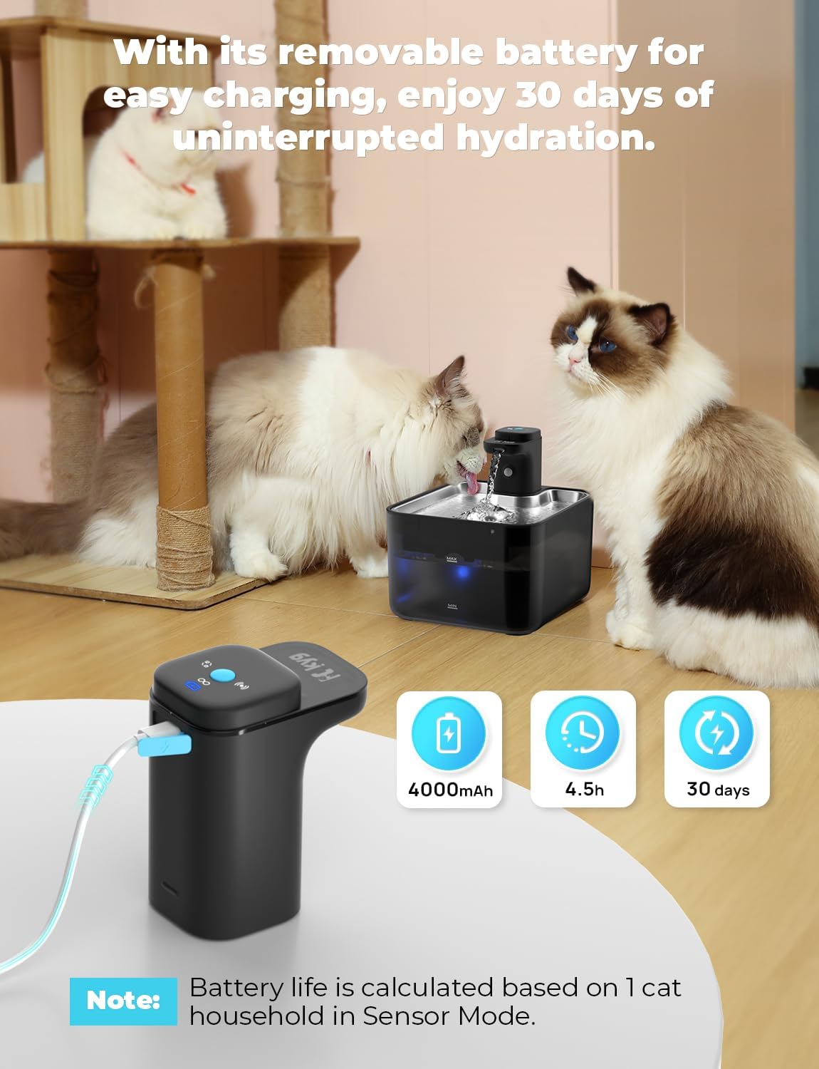Thumbnail 2 de KYG Fontanella per Gatti Senza Fili 3L: fontana automatica silenziosa con sensore e batteria da 4000 mAh