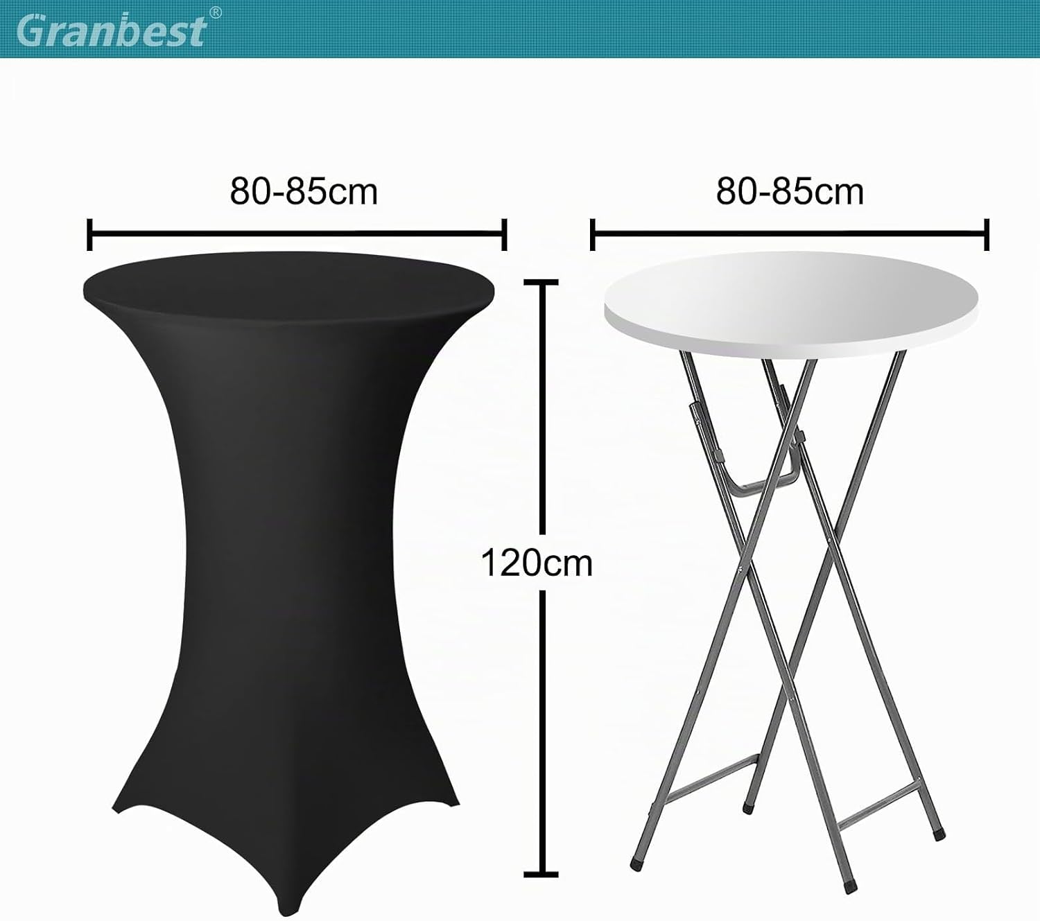 Thumbnail 6 de Granbest set van 2 statafelhoezen, zwart elastaan-polyester, Ø 80-85 cm