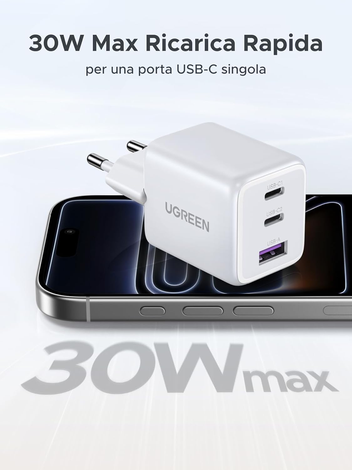 Thumbnail 2 de UGREEN Zapix caricatore USB-C 30 W 3 porte