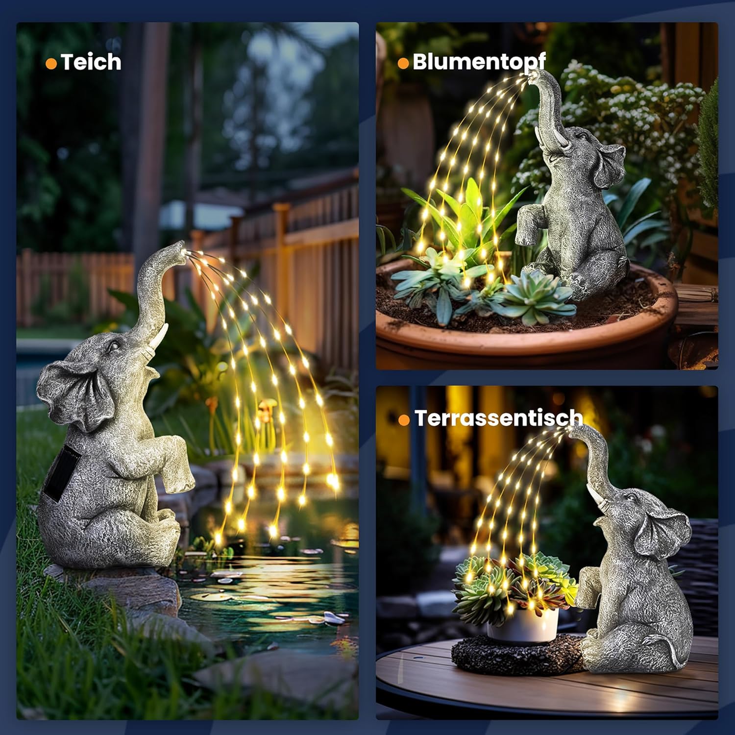 Thumbnail 4 de GIGALUMI Elefanten-Gartendeko mit Solar-LED-Wasser-Effekt – Aktualisierung