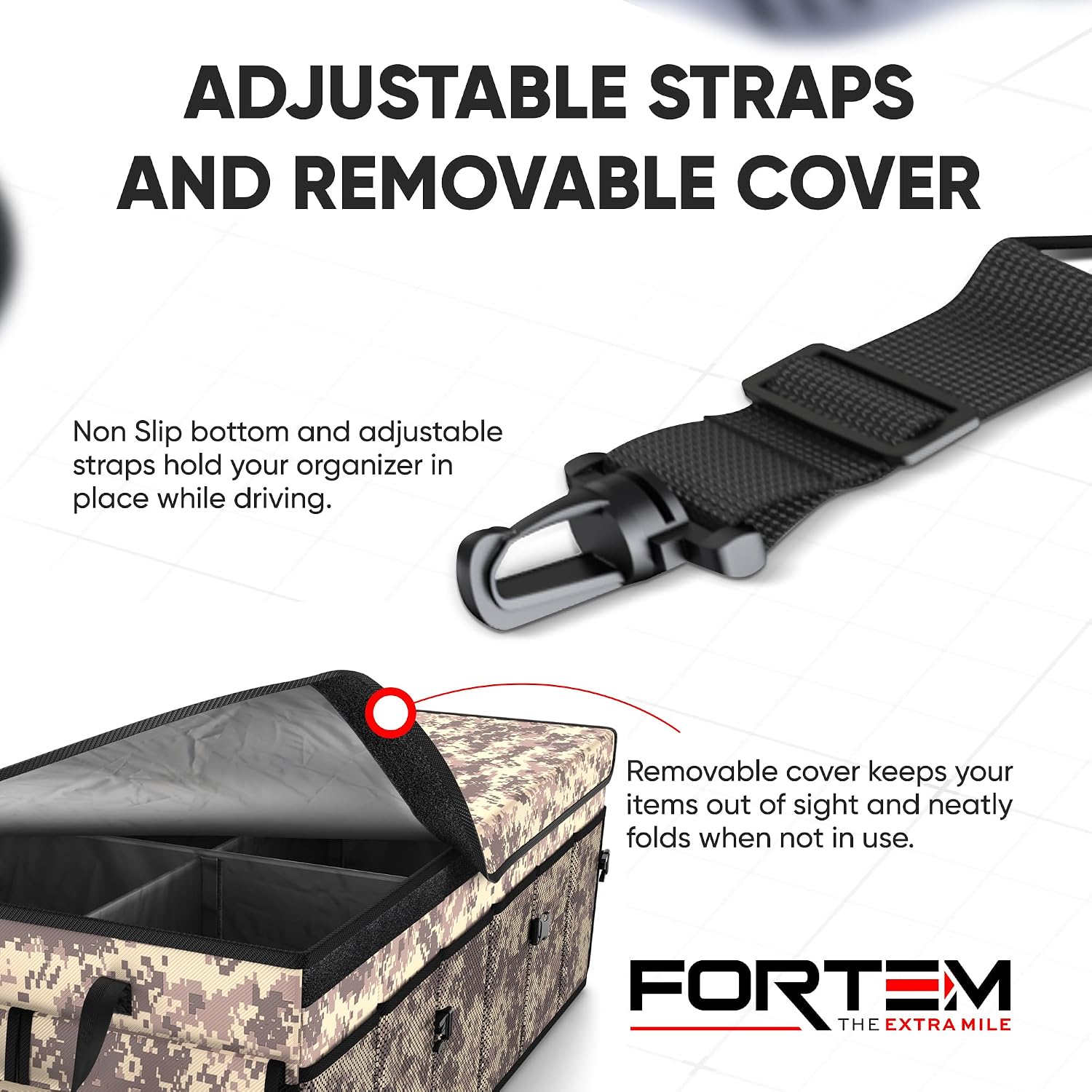 Thumbnail 5 de FORTEM Car Boot Organiser (Collapsible SUV Trunk Organizer, 105L) with Non-Slip Base and Securing Straps