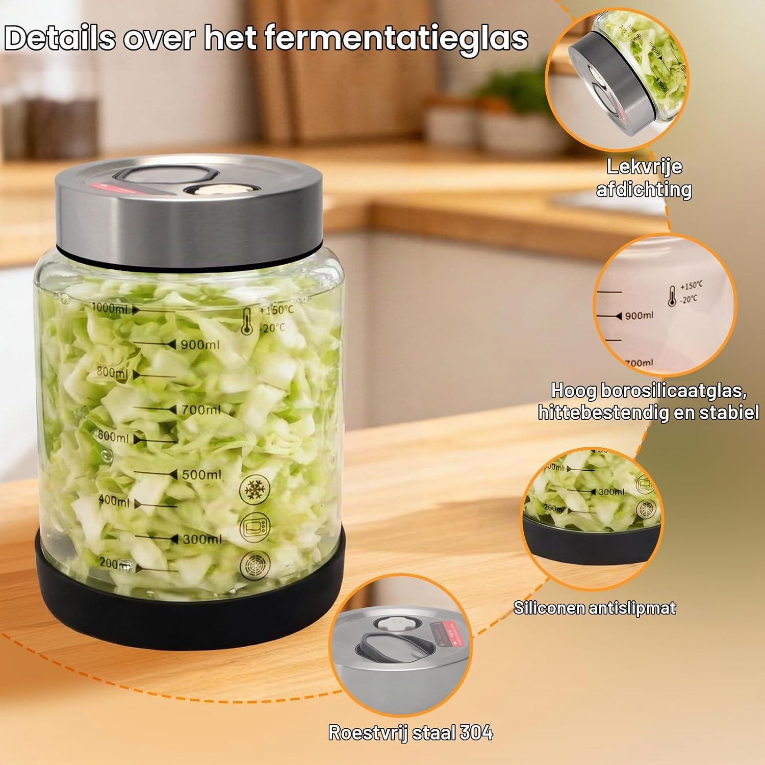 Detalle de wishfly Fermentierglas fermentatiepotten van 1 liter, set van 2 met dubbel ventiel