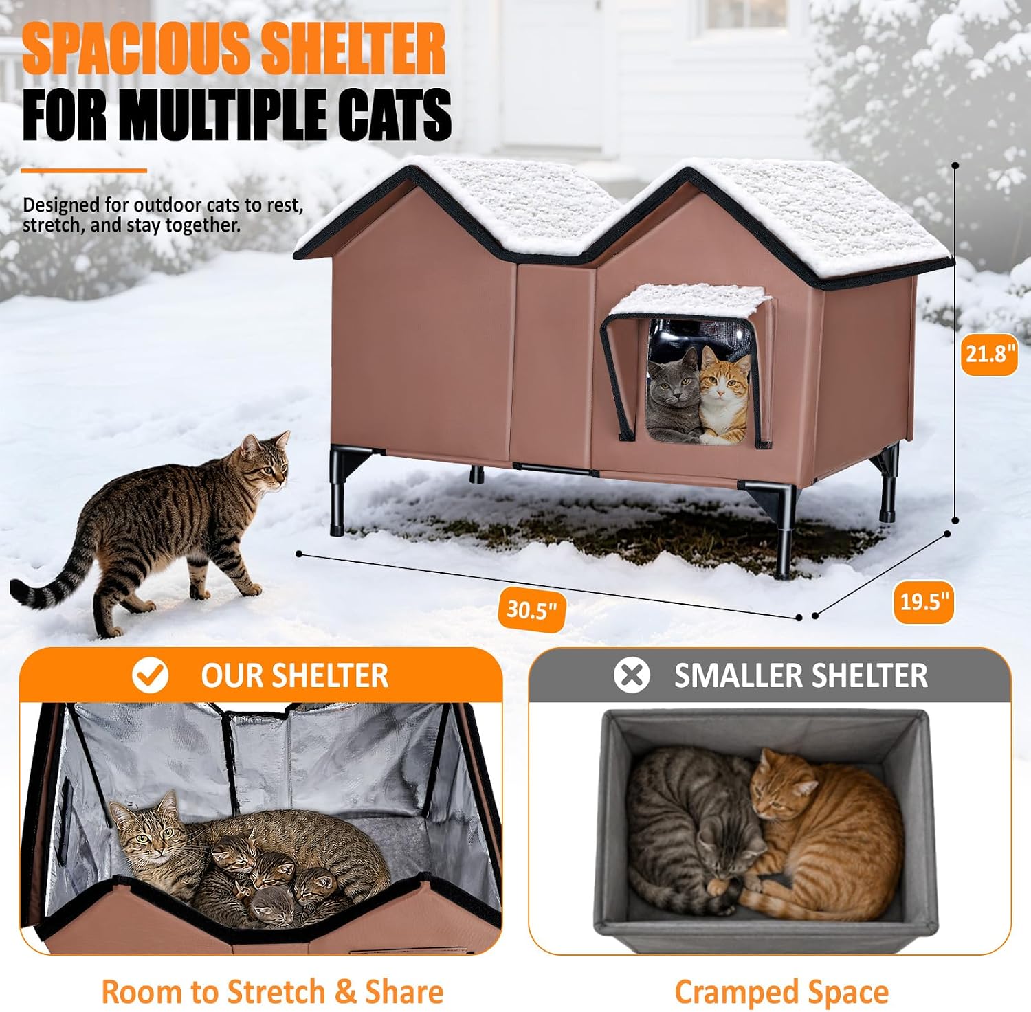 Detalle de VILRAK HCH0001 Heated Outdoor Cat House, XL, Insulated, with Heating Pad