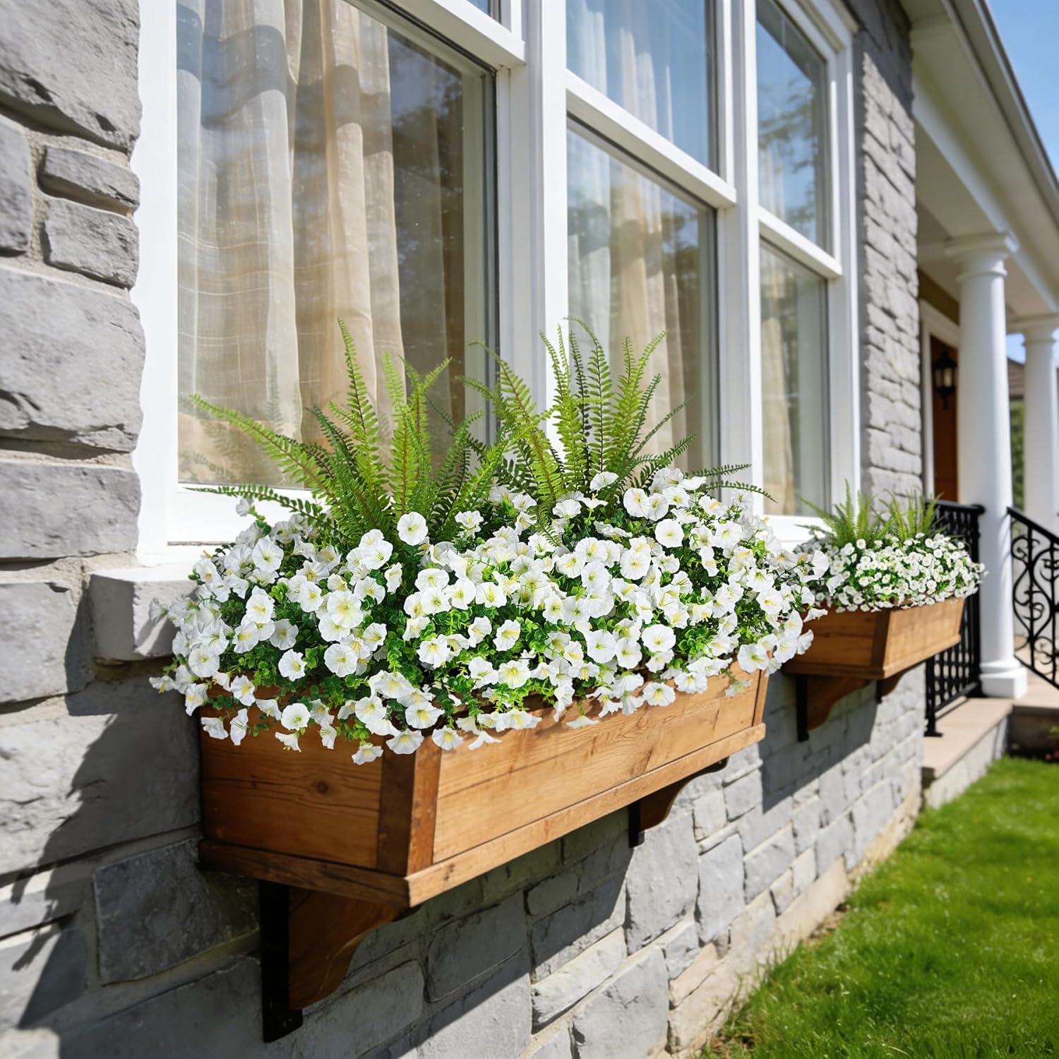 Thumbnail 2 de Hrobek Faux Morning Glory & Tall Fern Artificial Flowers for Outdoor or Indoor Decor (13 Bunches, White)