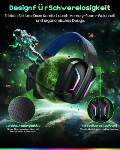 Thumbnail 6 de WESEARY Gaming Headset Wireless mit Mikrofon – kompatibel mit PS5, PS4, PC, Switch