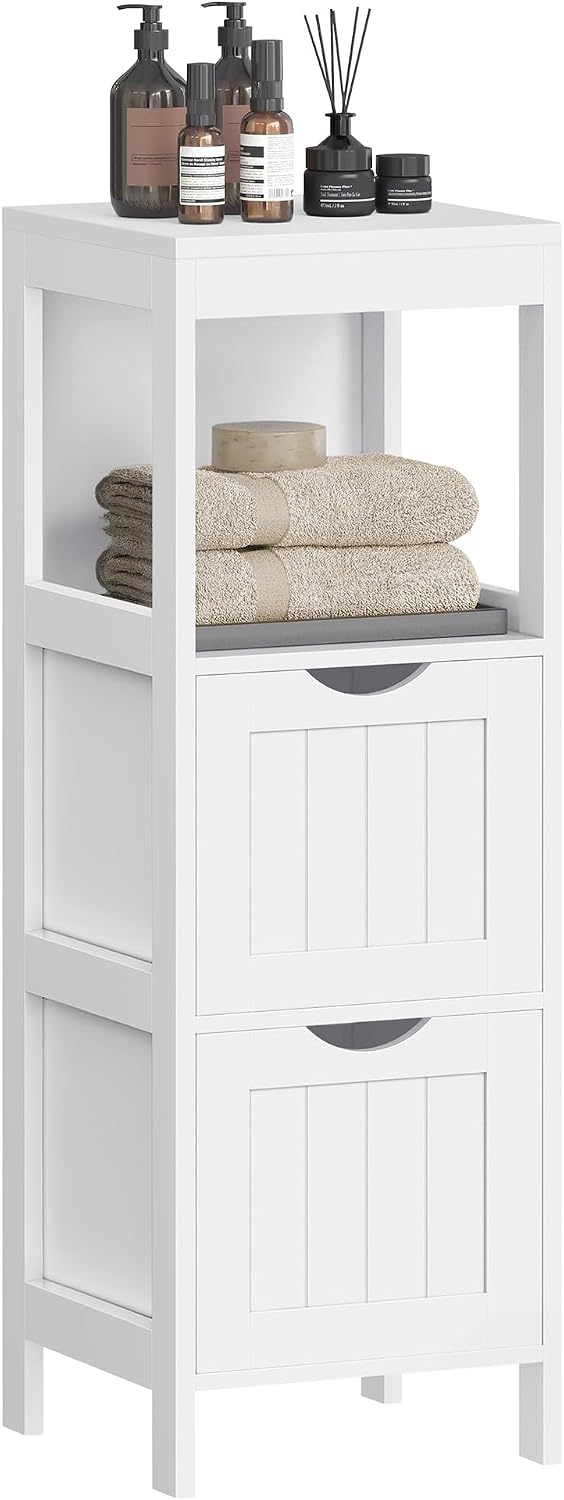 Detalle de VASAGLE UBBC42WT 35-inch storage cabinet with 2 drawers