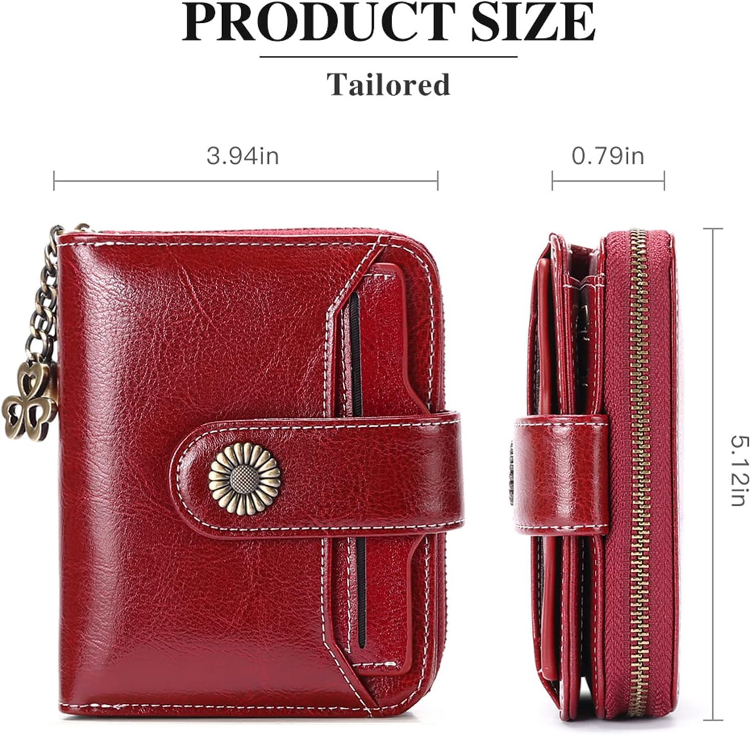Detalle de SENDEFN genuine leather small bifold wallet for women with RFID protection