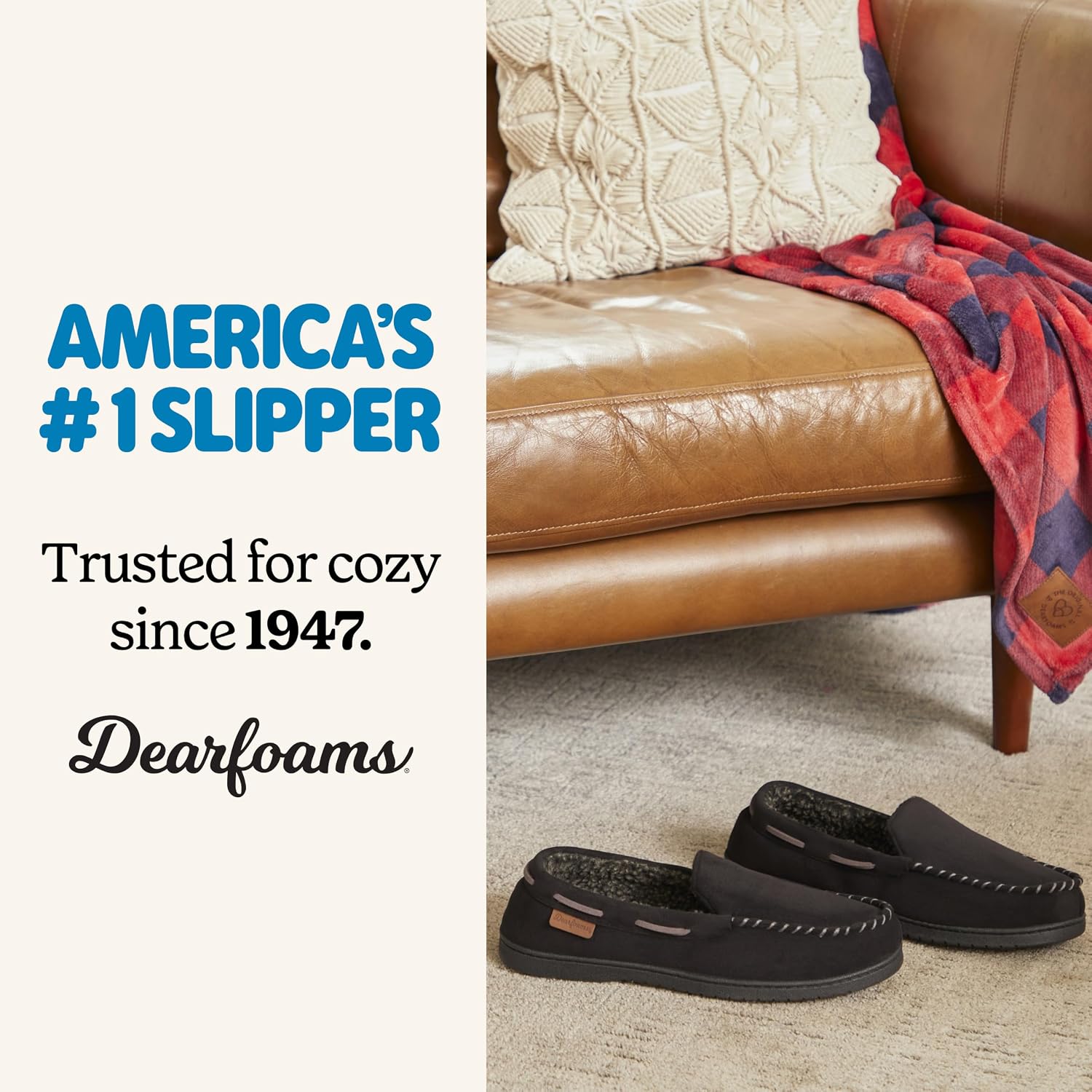 Detalle 2 de Dearfoams Men's Moccasin Slippers with Memory Foam
